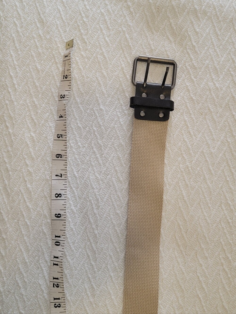 Vintage Canvas Utility Belt in Beige with Black Leather Trim